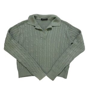 Brandy Melville Cable Knit Collared Sweater - Sage Green
